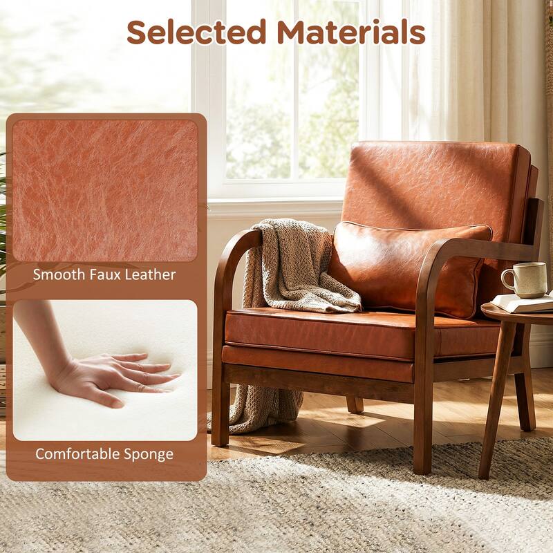 Gymax 2PCS Linen Fabric Upholstered Armchair w/ Lumbar Pillow