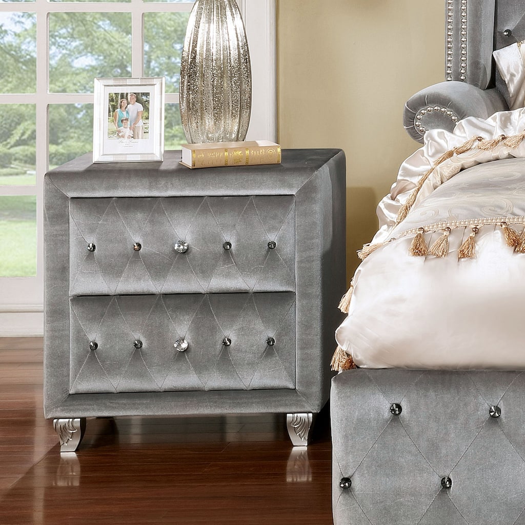 Iasi Transitional Grey 2-Drawer Fabric Upholstered Tufted Nightstand by Silver Orchid