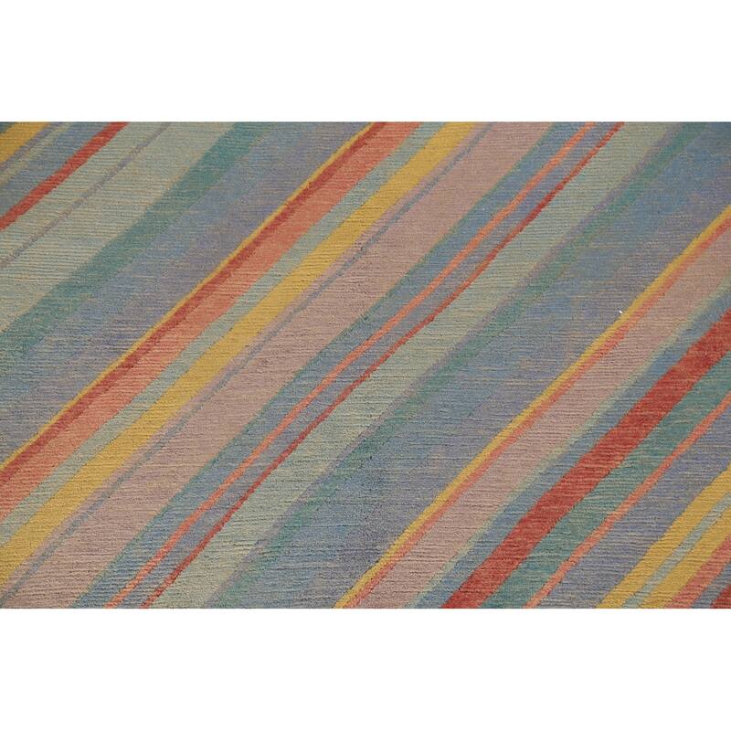 Striped Vegetable Dye Nepalese Wool Area Rug Hand-knotted Foyer Carpet - 5'0" x 8'5"
