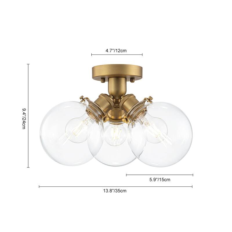 Modern 3-Light Clear Glass Tripple Bubble Semi Flush Mount - 13.8 in