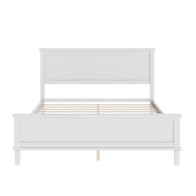 Mid-Century Wood Platform Bed with Headboard and Wood Slat Support