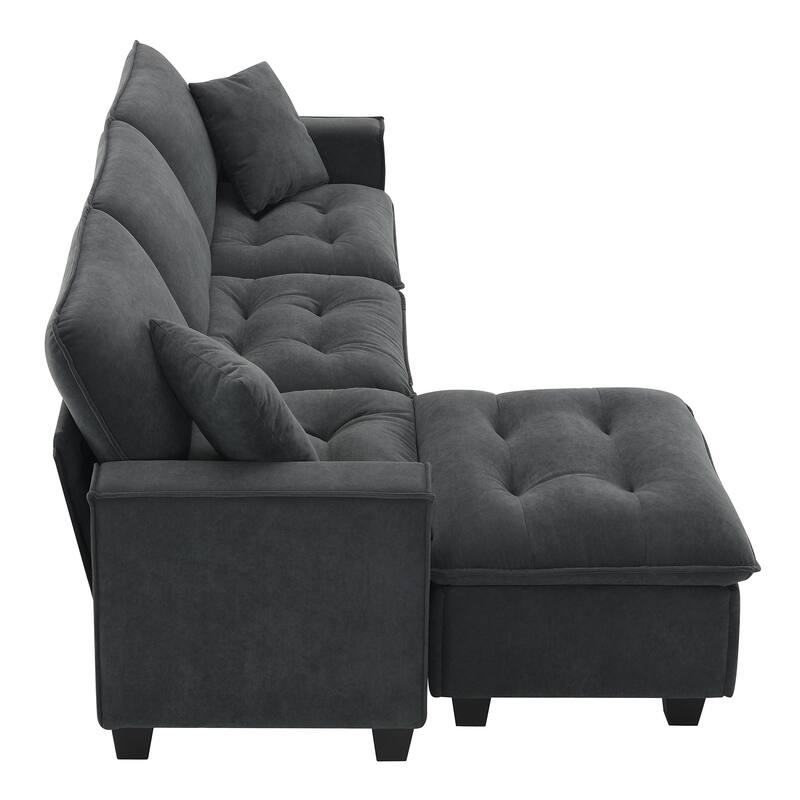 100" Modern Convertible Sectional Sofa - Velvet L Shape Couch with Pillows and Ottoman