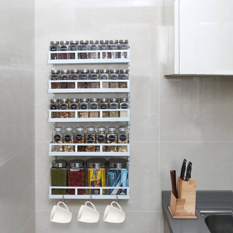 X-cosrack Wall Mount Spice Rack Organizer 5 Tier Height-Adjustable Hanging Spice Shelf Storage for Kitchen Pantry Cabinet