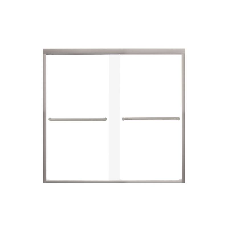 Frederick 59 in. W x 58 in. H Sliding Semi-Frameless Shower Door in Brushed Nickel with Clear Glass - 60 x 58 - 60 x 58