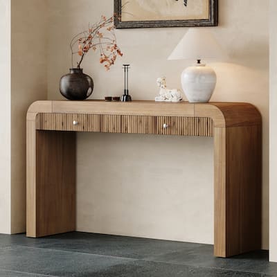 Curved Corners Rustic Console Table with Fluted Drawer Front