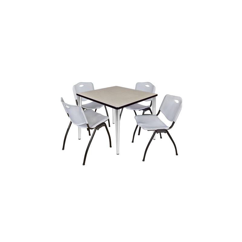 42 in. Square Breakroom Table- Maple Top, Chrome Base & 4 M Stack Chairs- Grey