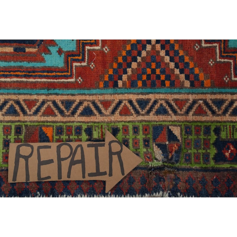Hand Knotted Oriental 100% Wool Carpet Traditional Geometric Oranges & Rust Ardebil Runner Rug - 10' 6'' X 2' 11''