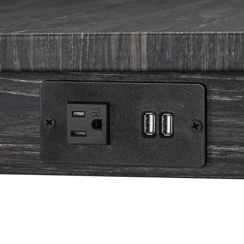 Roomfitters 4-Piece Bar Table Set with Power Outlet, Industrial Counter Height Dining Table with Stools for Kitchen