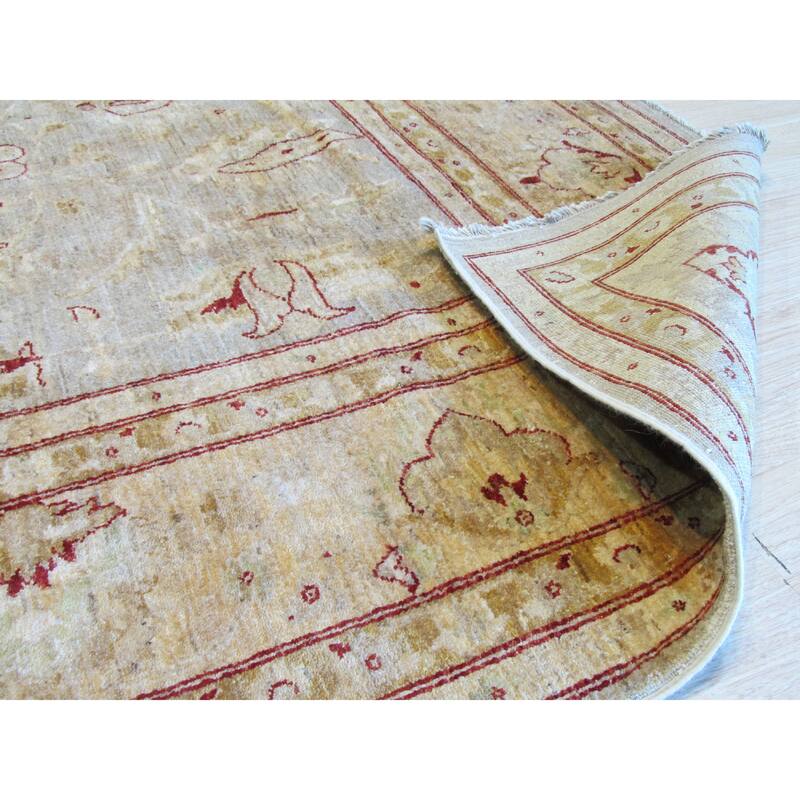Beige Hand-Knotted Wool Traditional Peshawar Rug, 7'11 x 10'1, Soft Elegant Accent - L