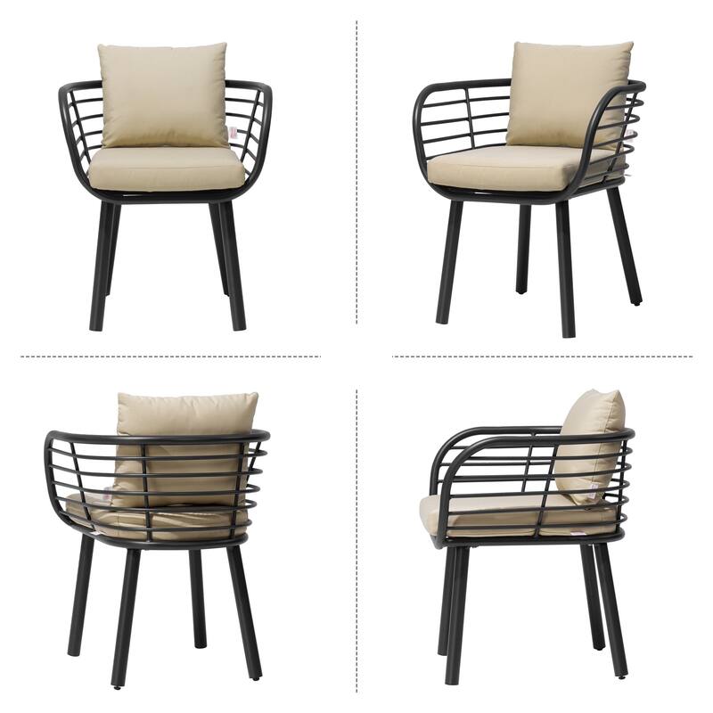 7-Piece Set Outdoor Aluminum Dining Table with Umbrella Hole and Cushioned Dining Chairs