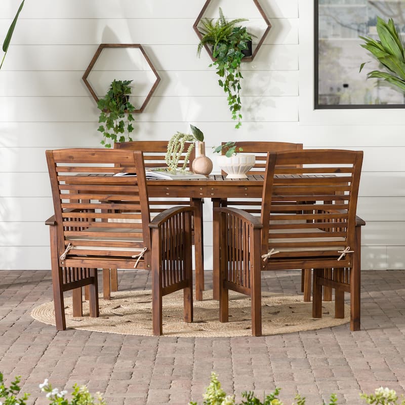 Walker Edison Surfside 5-piece Acacia Wood Outdoor Dining Set - 60 x 34 x 30h - Dark Brown