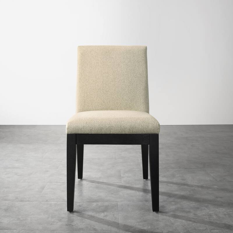 Modern Solid Wood Dining Chairs with Fabric Seats and Rubberwood Legs, for Dining Rooms, Set of 2, Beige