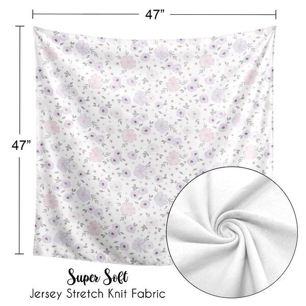 Watercolor Floral Collection Girl Baby Swaddle Receiving Blanket - Lavender Purple, Pink and Grey Boho Shabby Chic Rose Flower