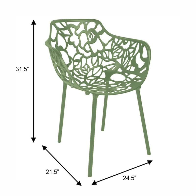 Devon Aluminum Dining Armchair with Floral Cutouts – Stackable, UV-Protected, Indoor/Outdoor Patio Side Chair