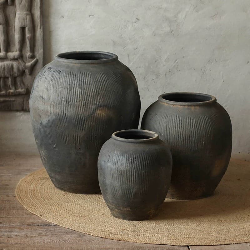 RusticReach Round Earthnware Gray Pot