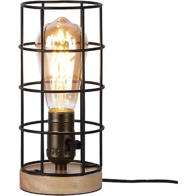 Retro Industrial Minimalism Small Table Lamp for Bedroom Bedside and Living Room, Wood Base Cute Mini Table Edison Desk Lamp