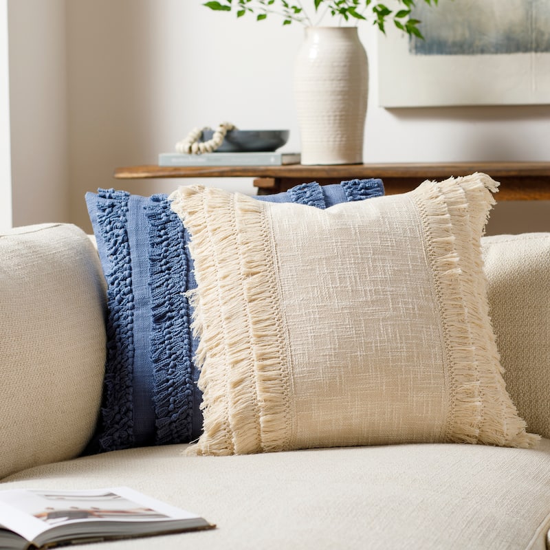 Artistic Weavers Gayathri Cottage Style Cotton Pillow - 18"H x 18"W - Cover Only - Cream