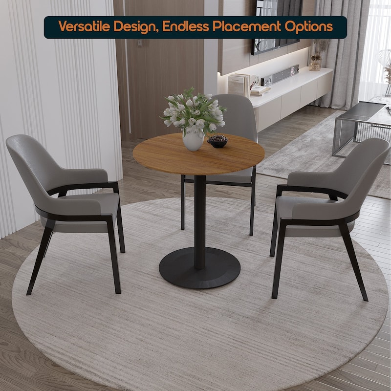 Vail Round Dining Table with 27 in. MDF Tabletop in Black Stainless Steel Round Base Accent Kitchen Table