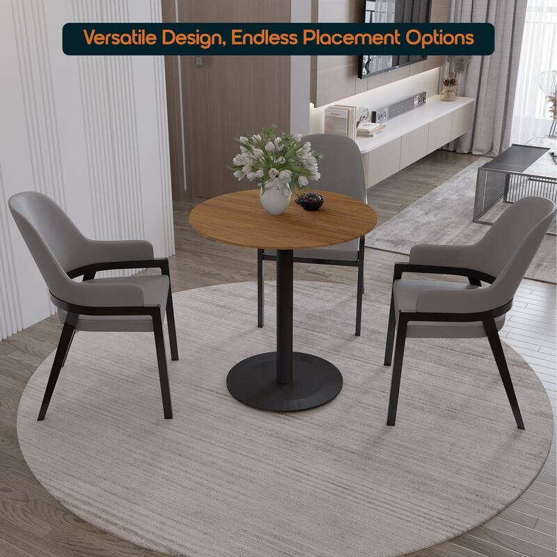 Vail Round Dining Table with 36 in. MDF Tabletop in Black Stainless Steel Round Base Accent Kitchen Table