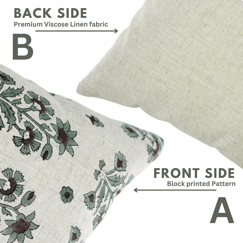 Fabdivine Decorative Floral Pillowcase Handmade Linen Block Print Accent for Sofa Kids Bed Rust Spring Décor, Sadabahar
