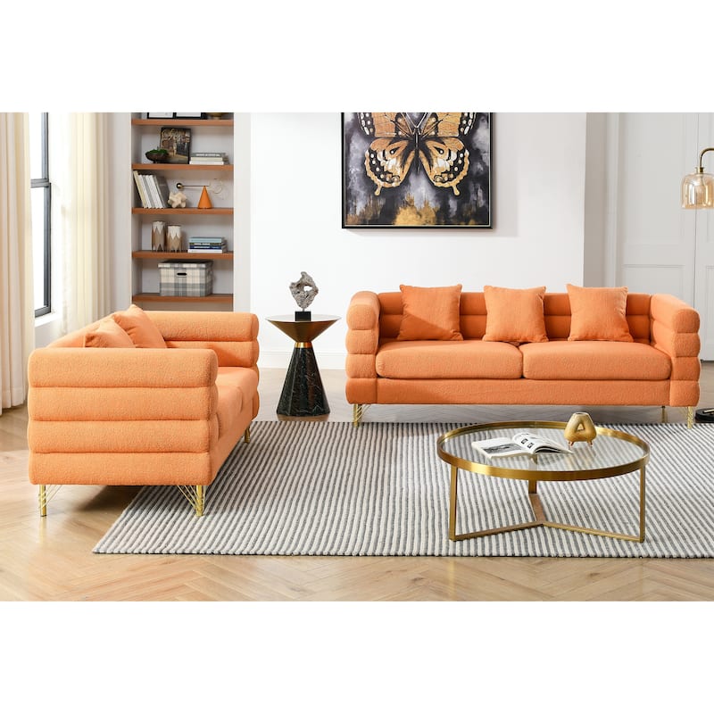 American Style 2-piece Sofa and Loveseat Set,Oversized Fabric Upholstered Sofa with 5 Pillows for Living Room Sofa-Deep Seating