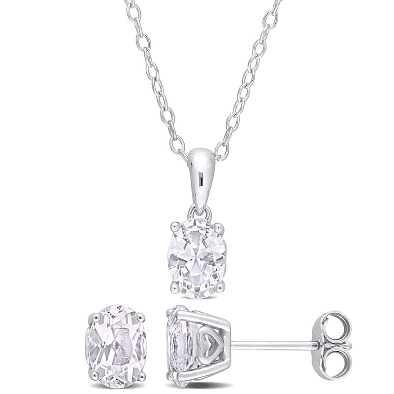 Miadora 2 3/4ct TGW Oval White Topaz 2-Piece Solitaire Necklace and Stud Earrings Set Sterling Silver