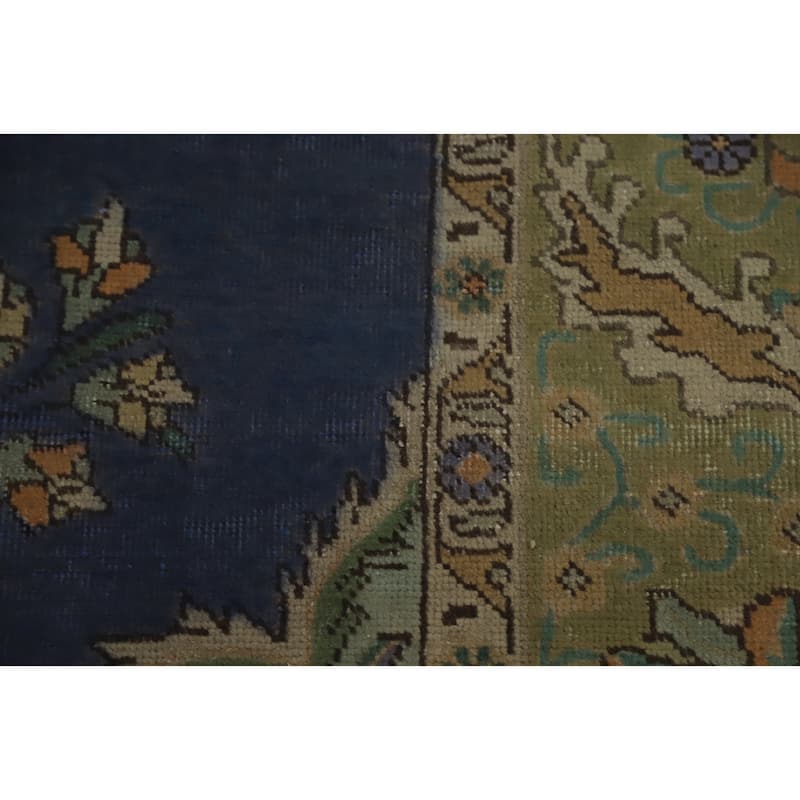 Hand Knotted Oriental 100% Wool Carpet Traditional Medallion Navy Blue & Blues Tabriz Area Rug - 9' 7'' X 6' 6''