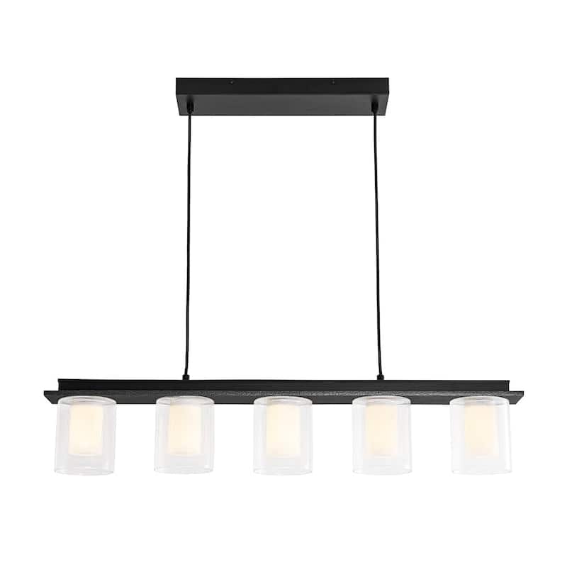 Modern Farmhouse 5-Light Dual-Layered Glass Dimmable LED Linear Chandelier - 35in
