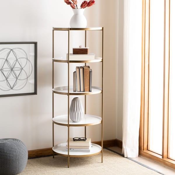 slide 2 of 8, SAFAVIEH Tia Round 5-tier Etagere - 20" x 20" x 53" Brass/White