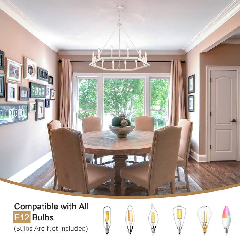12-Light Rustic Candlestick Hanging Linear Chandelier Lighting Fixture for Kitchen Island