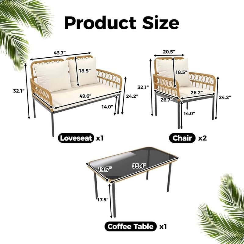 Outdoor 4 Pieces Patio Furniture Sets for Apartment, Bistro, Backyard, Porch - 4PCs