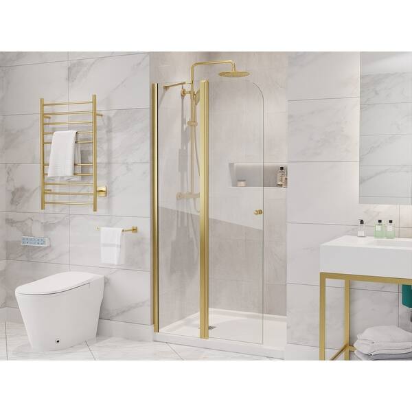 slide 2 of 8, ANZZI Romance 72-in. x 33.5-in. Frameless Swinging Shower Door in Brushed Gold Brushed Gold