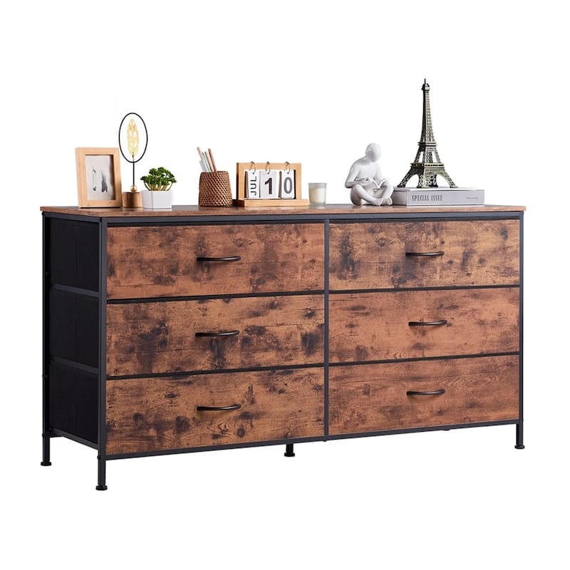 6 Drawer Dresser Closet Dresser TV Stand with Steel Frame Brown - 52 inches