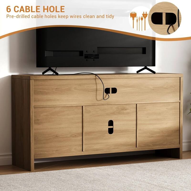 58" Rattan TV Stand for TVs up to 65", Boho Style Entertainment Center - N/A