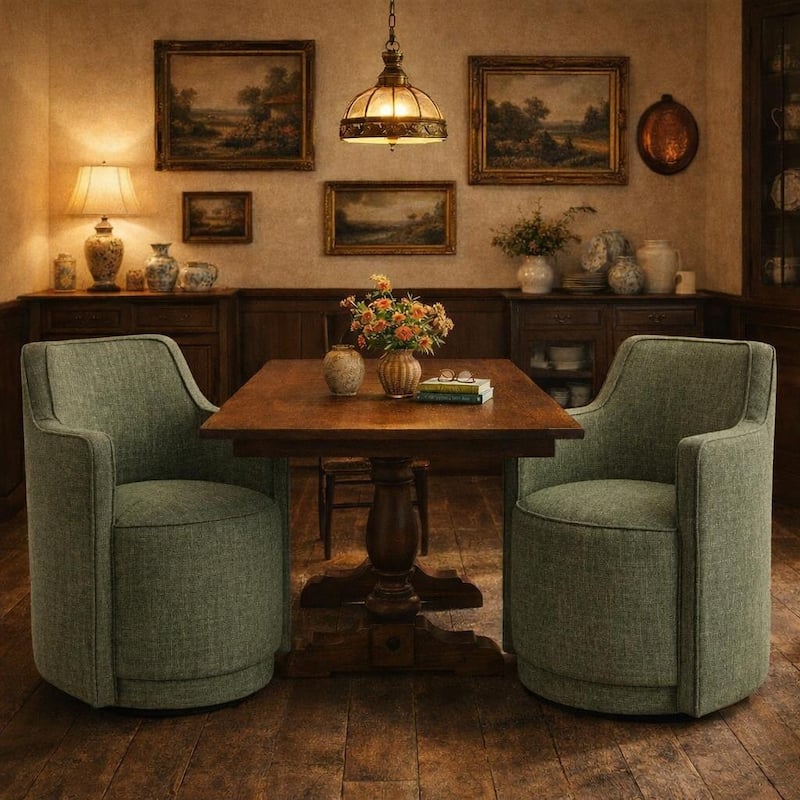 19" Upholstered Swivel Dining Chair(Set of 2) - Green