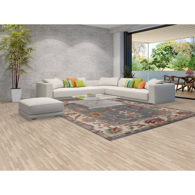 Floral Blue Oushak Area Rug Handmade Wool Carpet - 9'3"x 11'10"