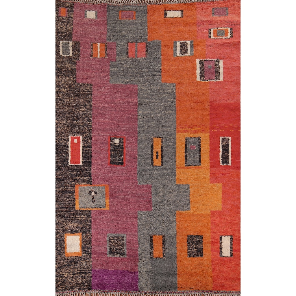 Geometric Moroccan Oriental Rug Handmade Multi-Color Wool Carpet - 8'10" x 12'4"