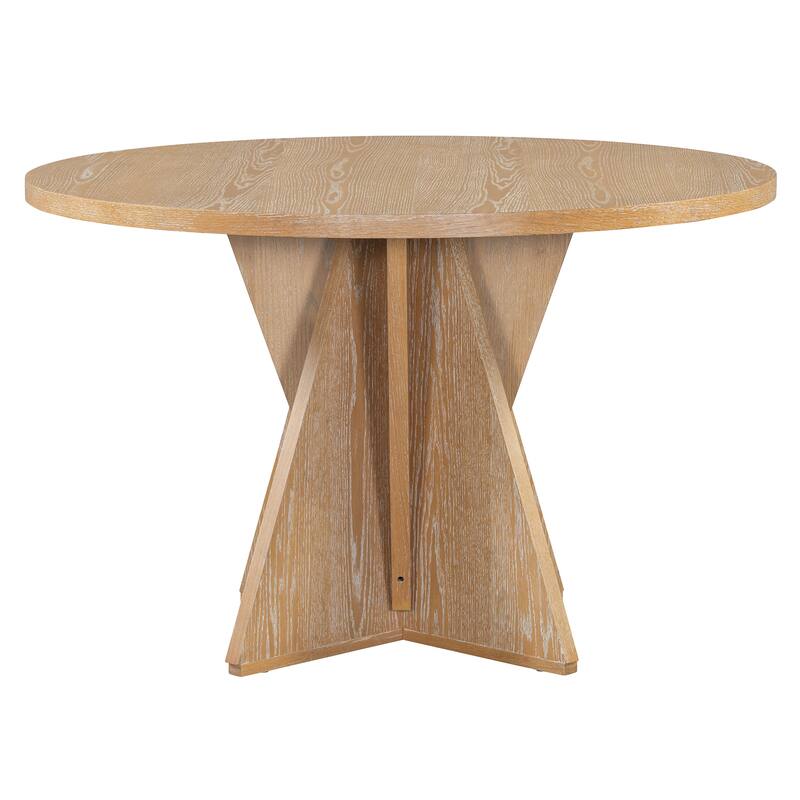 5 Piece Wood Round Dining Table Set with 4 Upholstered Chairs