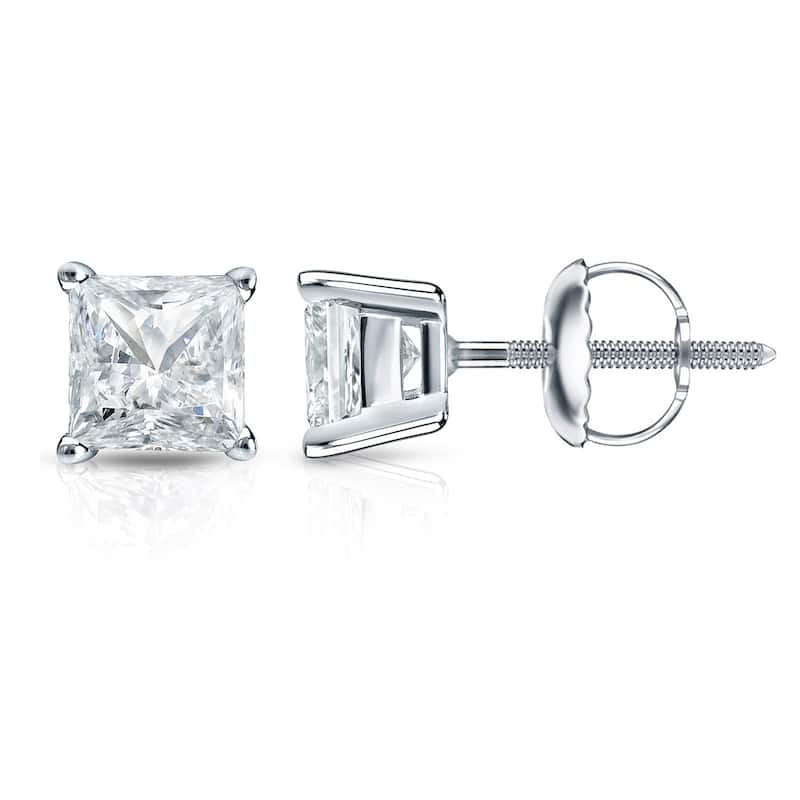 Auriya 1 1/4ctw Princess-cut Diamond Stud Earrings 14k Gold - White