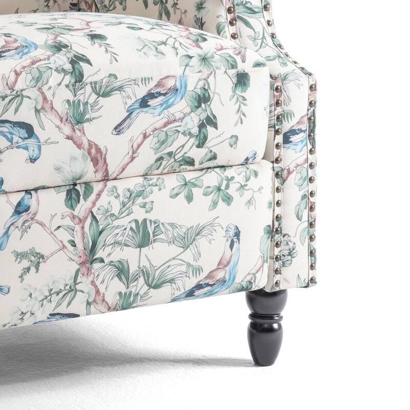 Floral Linen Manual Recliner Chair with Footrest set of 2