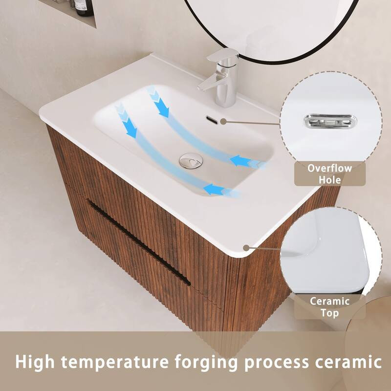 Floating Bathroom Vanity Integrated White Ceramic Sink