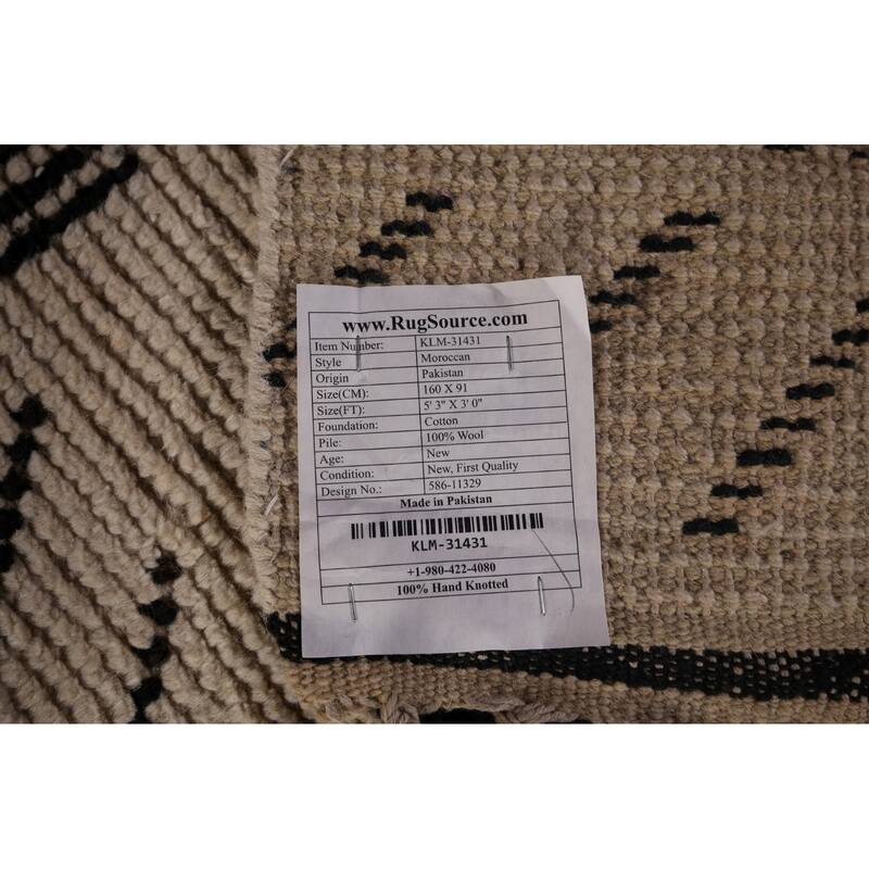 Striped Moroccan Oriental Accent Rug Hand-Knotted Wool Carpet - 3'0"x 5'3"