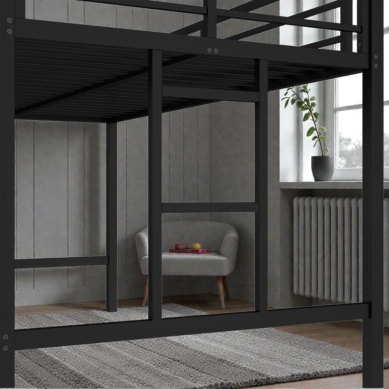 Twin Metal Loft Bed with Ladder and Guardrails, Space Saving Loft Bed Frame for Kids and Teens