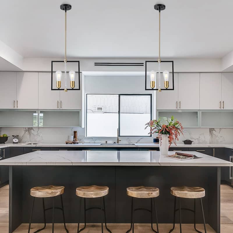 Matte Black & Brushed Gold Geometric Chandelier with Hammered Glass - Dia.11.02-in