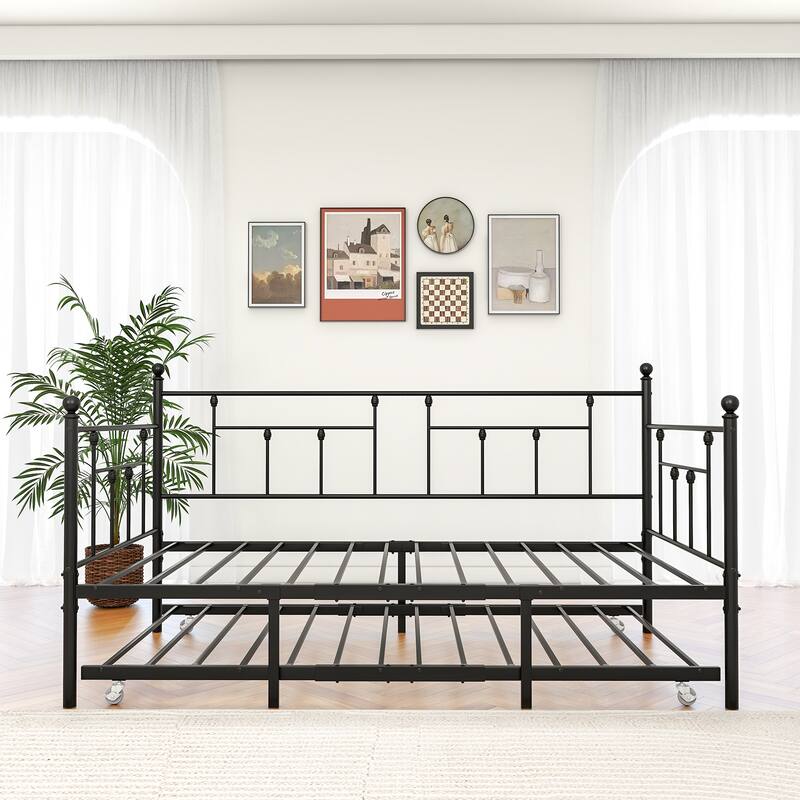 Daybed Metal Frame with Trundle Set, Twin Day Bed Sofa, Daybed and Roll Sofa Bed