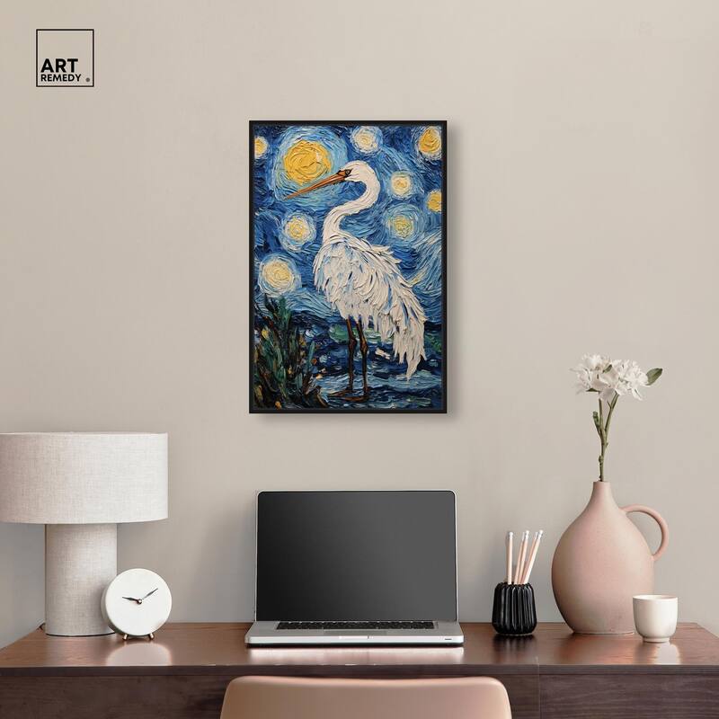 Crane in Starry Night Canvas by Art Remedy