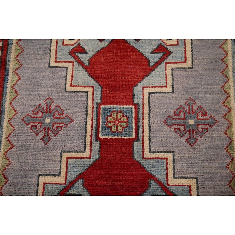 Grey Traditional Kazak Oriental Accent Rug Handmade Wool Carpet - 3'3" x 4'10"
