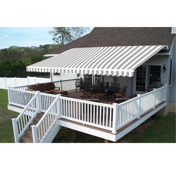 Aleko Motorized Retractable 10 X 8 Ft Home Patio Canopy Awning Ivory Bed Bath And Beyond 21866649