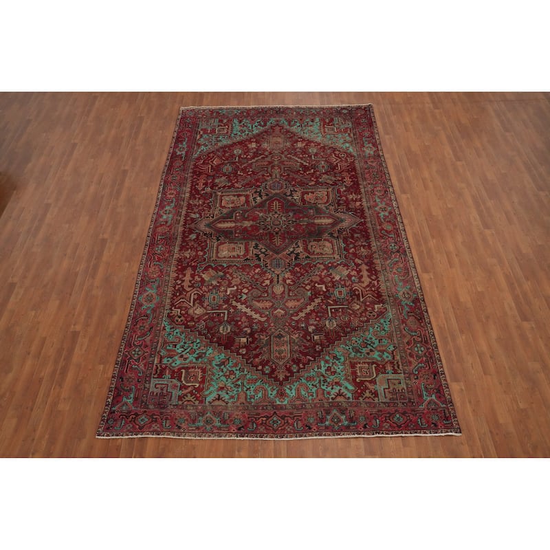 Hand Knotted Oriental 100% Wool Carpet Traditional Medallion Red Heriz Area Rug - 13' 3'' X 7' 7''