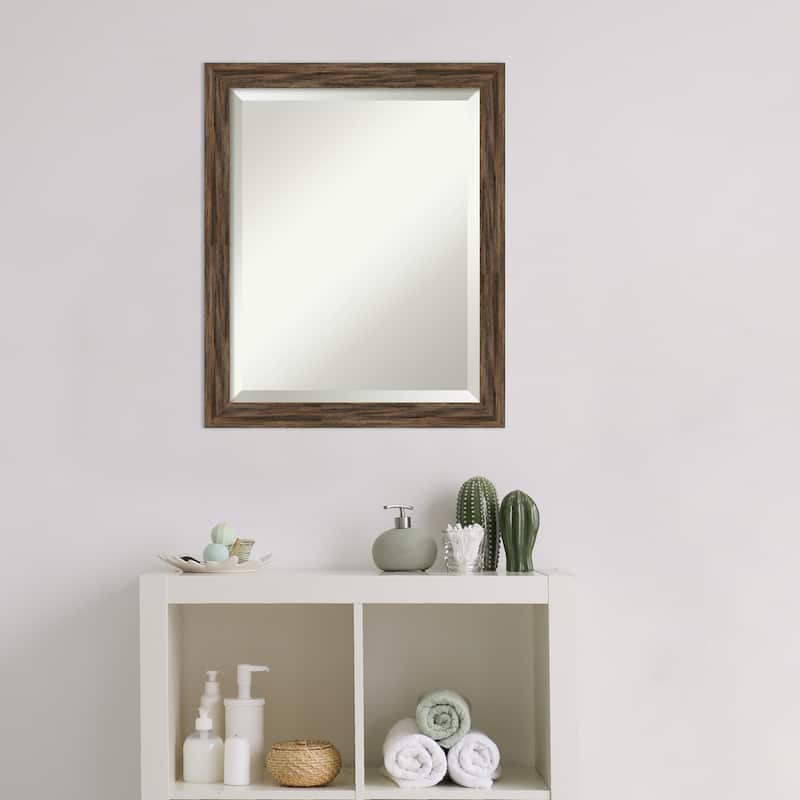 Beveled Wood Bathroom Wall Mirror - Regis Barnwood Mocha Narrow Frame - Regis Barnwood Mocha Narrow